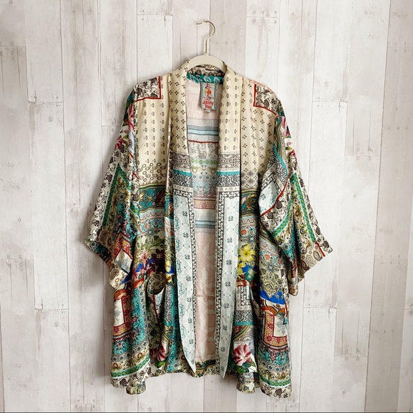 [Johnny Was] 100% Silk Samira Frame Boho Kimono - Picture 2 of 8